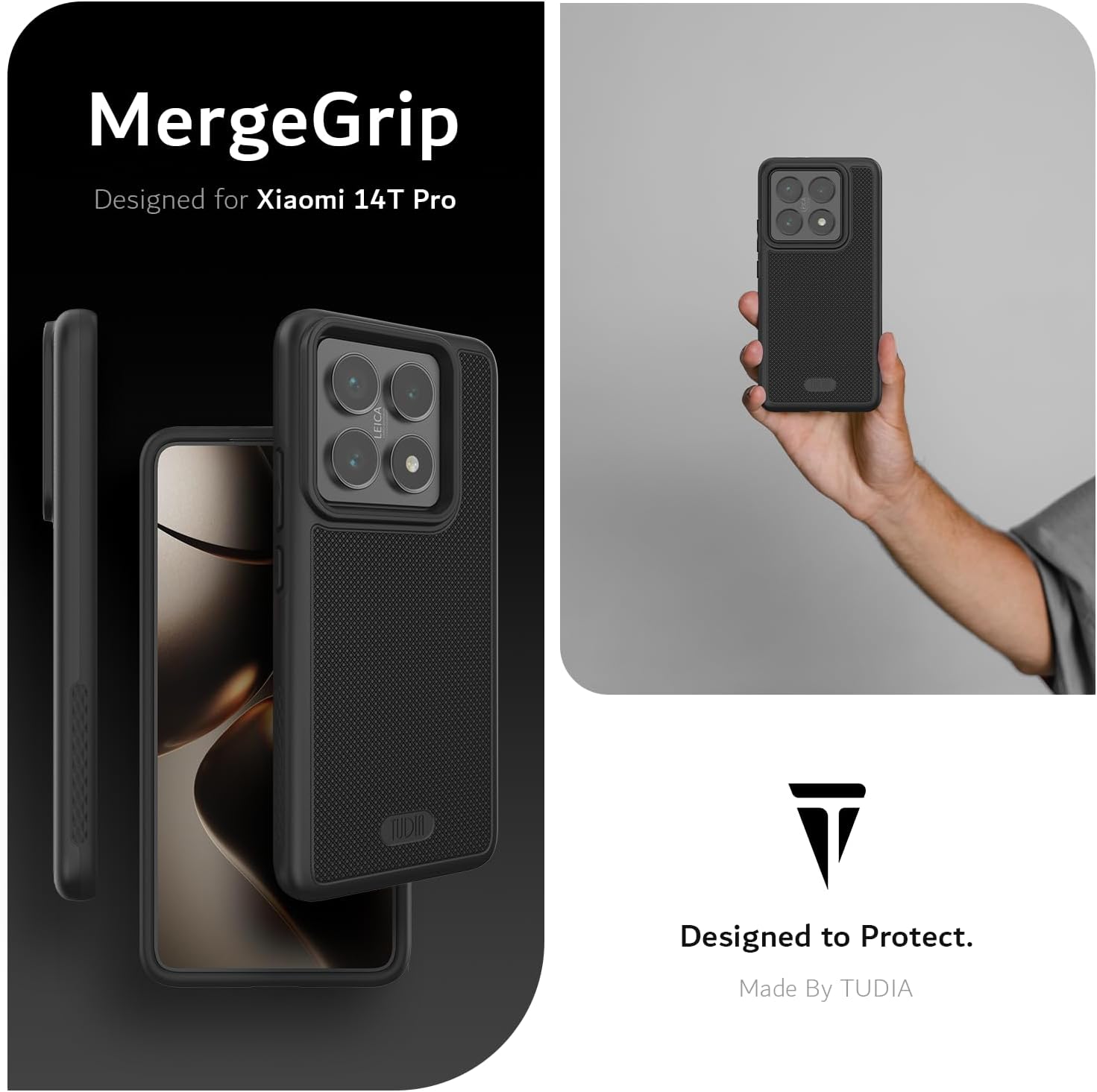 TUDIA MergeGrip [Military Grade] for Xiaomi 14T Pro 5G Case (2024) - [Drop Tested] Dual Layer Shockproof Slim Heavy Duty Tough Protective Phone Cases Cover (Black, Basic)