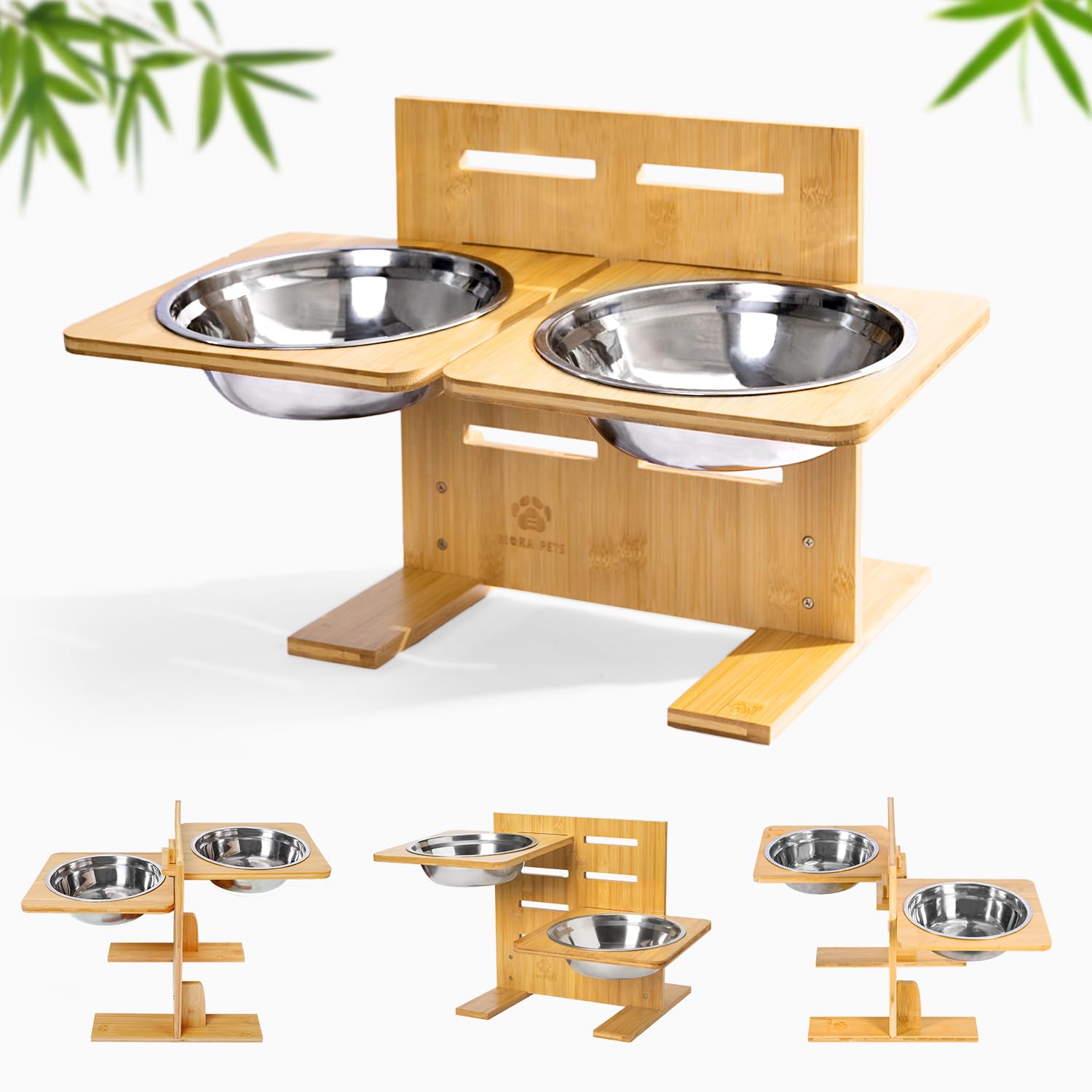 Supporto Rialzato Per Ciotole Cani In Bambù - Con 2 Ciotole Acciaio Inox Da 1650ml - Per Taglie Medie/Grandi - Foto 9