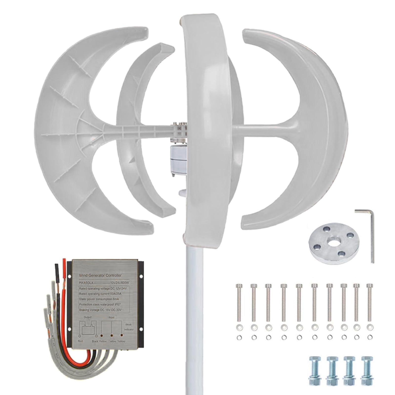 Kit generatore eolico da 13000 W, 12-220 V, 5 pale, silenzioso, efficiente, energia rinnovabile per imbarcazioni, camper, barche e terrazze, 110 V, bianco, con centralina di controllo.