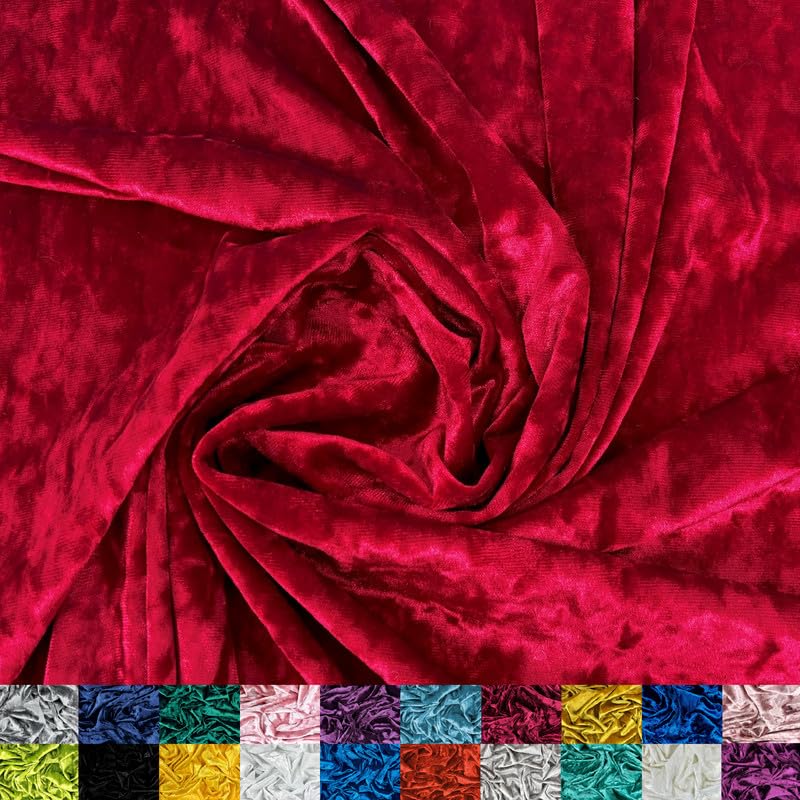 Ice Fabrics Stretch Crushed Velvet Fabric by The Yard - 60/62 Wide Soft Velvety Fabric for Sewing Apparel Upholstery Curtains & Decor - 250 GSM - 20% Vertical Stretch - Red - 1 Yard