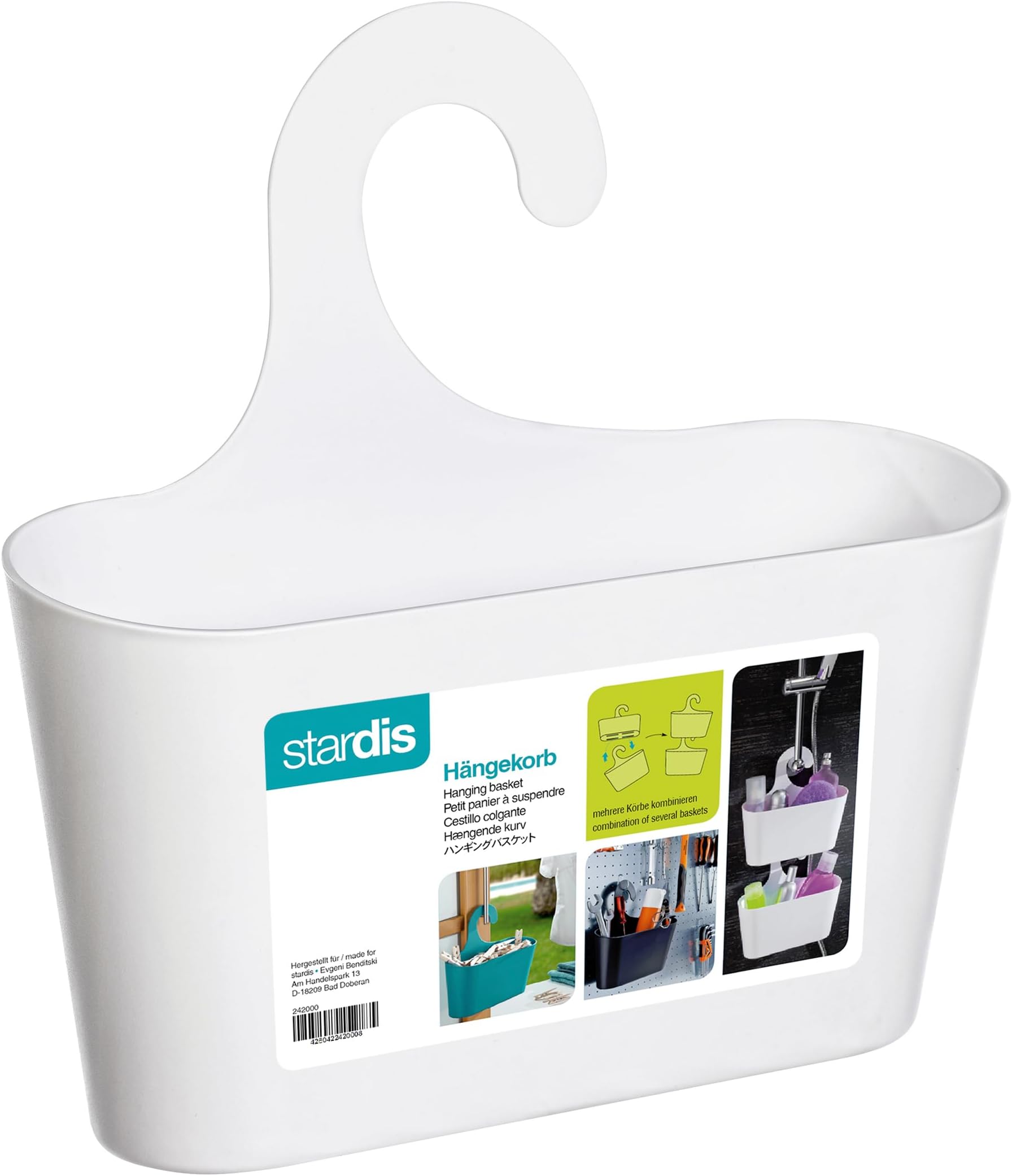 Shower Basket White with Hook Hanging Caddy Organizer Plastic