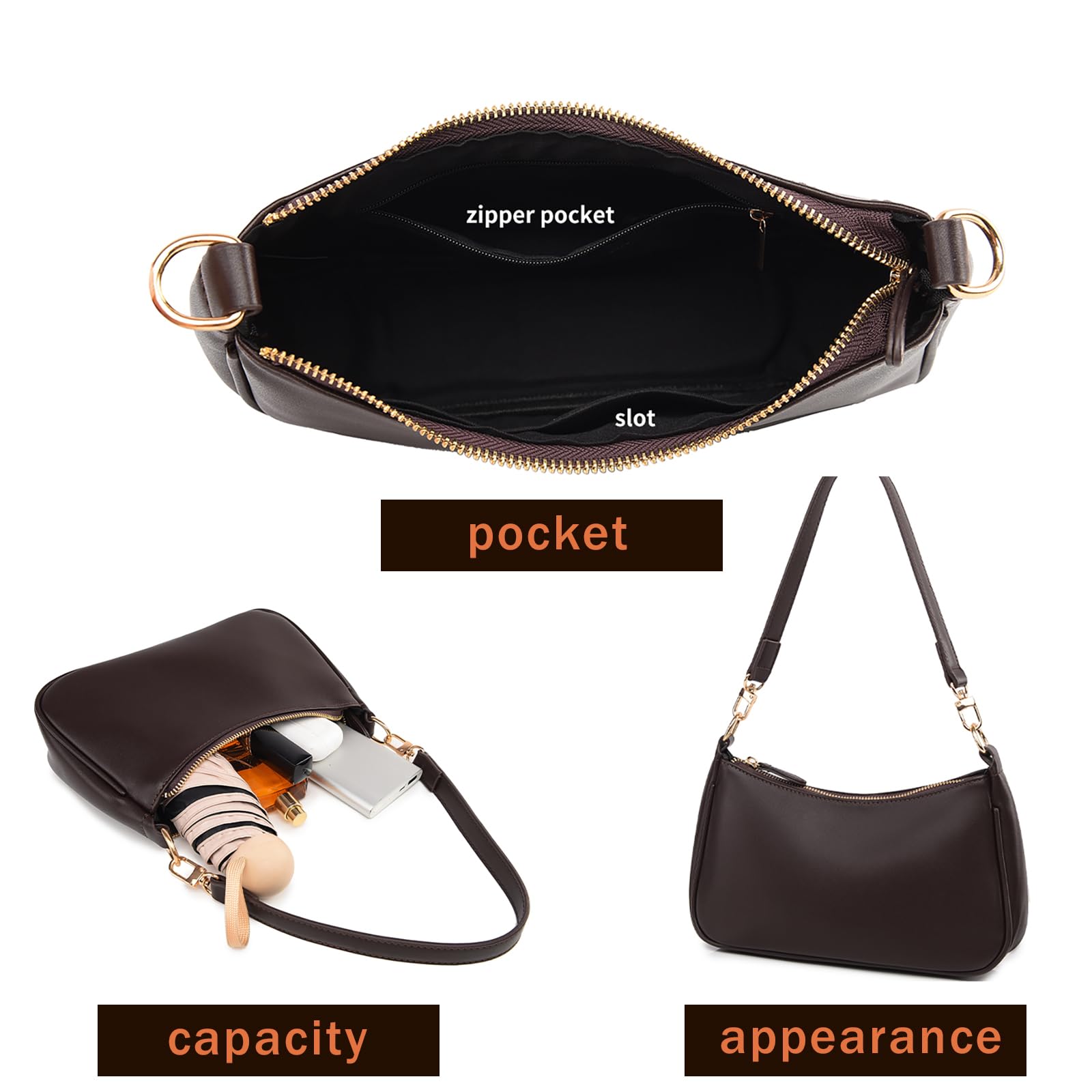 Shoulder Bag for Women with 2 Removable Straps and Zipper Closure Crossbody Bags Clutch Tote HandBags Purses