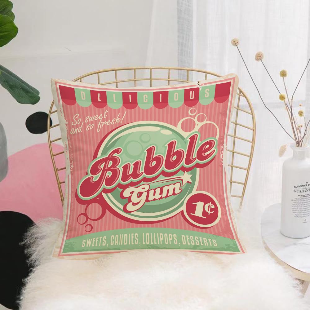 Hyosxw Retro, Bubble Gum Snack Promotional P - A8 Cushion Cover,Throw Pillow Case Home Decorative For Living Room Bedroom Sofa Chair 18X18 Inch,Retro, Bubble Gum Snack Promotional P,Pillowcase 45X45cm