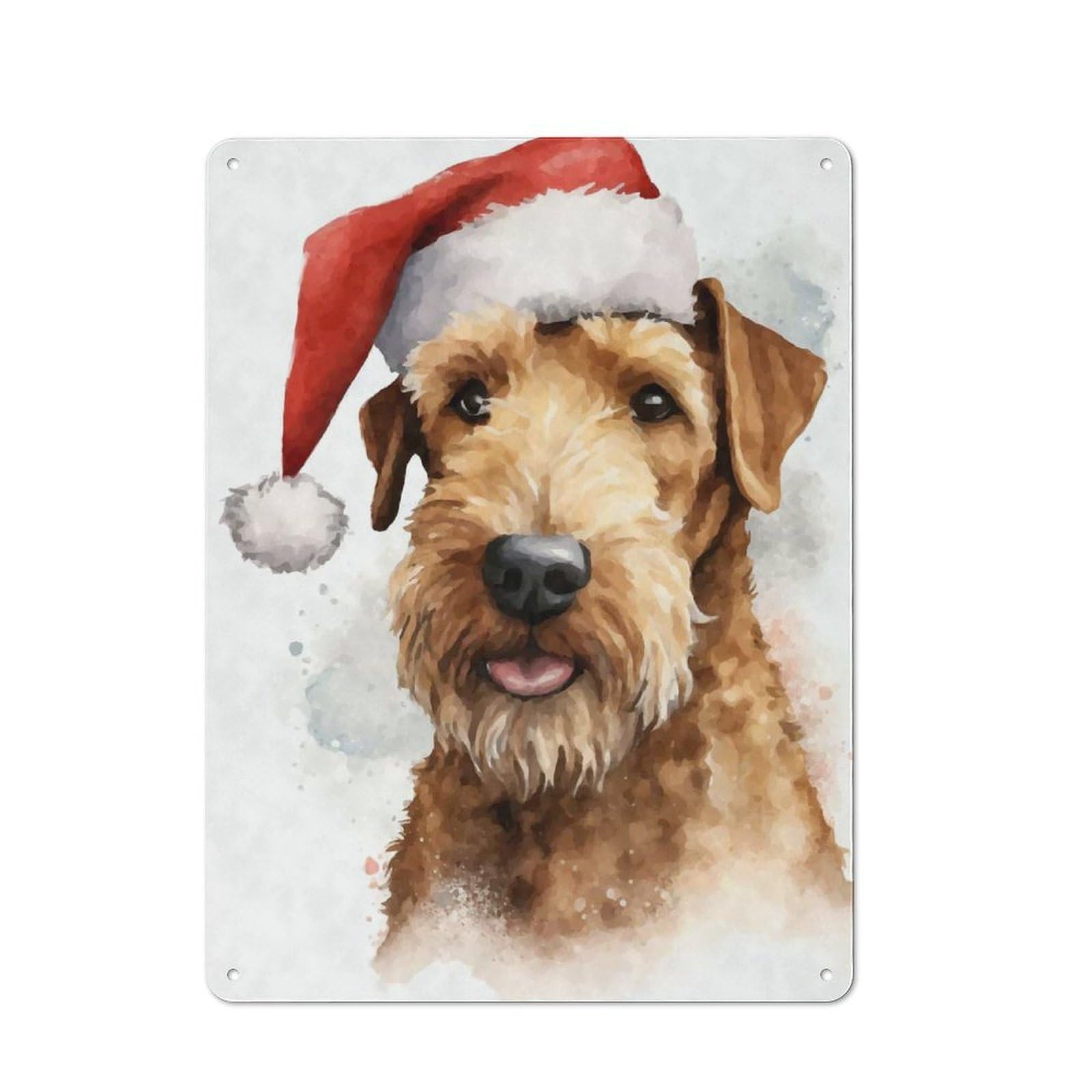 Junmoney Airedale Terrier Santa Hat Rustic Metal Wall Sign 40X30cm For Kitchen Or Home Bar, Suited To Home Bar Enthusiasts