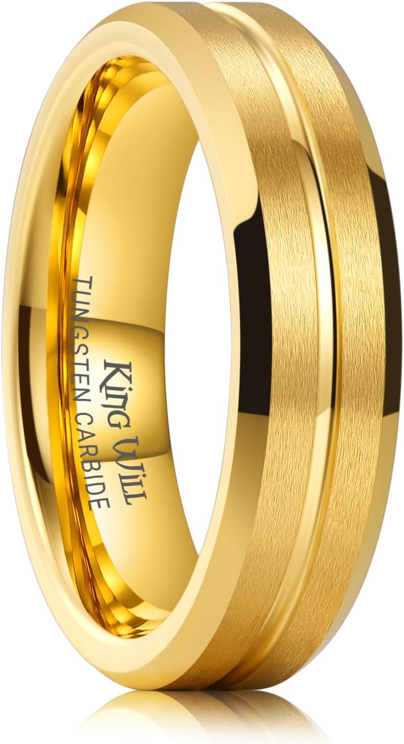 King Will Tungsten Carbide Wedding Band for Men Women-6/8/10mm Width Multicolor Available with Grooved Center Wedding Ring Suitable for Work, Gym Comfort Fit Size 4-16