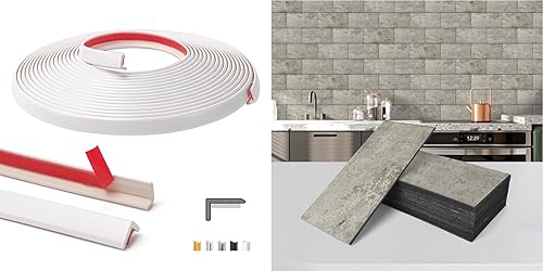 Art3d 20ft Outside Vinyl Corner Trim with Peel and Stick Backsplash PVC Wall Tile