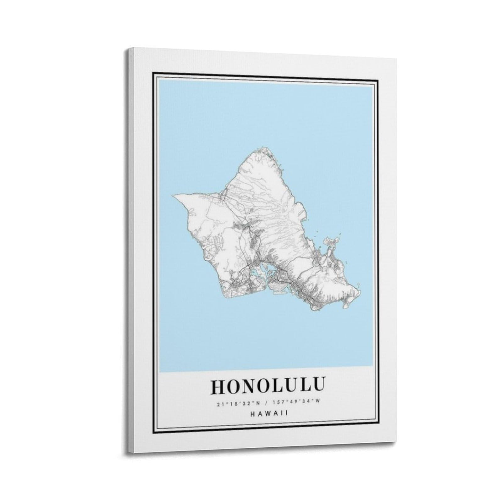 xiaoxiaoshen Honolulu Hawaii Map Canvas Poster Wall Art Prints Room Aesthetic Murals Bedroom And Living Decorations 24x36inch(60x90cm)