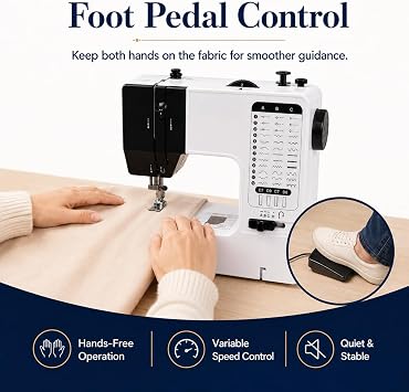 Beginner Sewing Machine, 38 Stitches, Extension Table, LED Light | Easy to learn with 38 stitch options, extension table and simple controls for beginners, mending, crafts and home sewing.