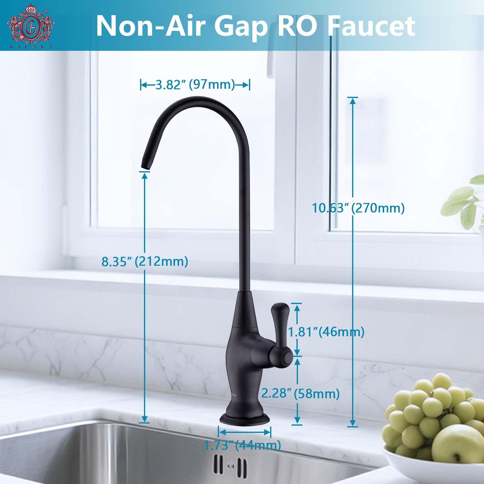 Grifo de filtro de agua negro mate, grifo de bebida de agua potable de acero inoxidable 304 sin espacio de aire para sistemas de ósmosis inversa Sistema de filtración de agua