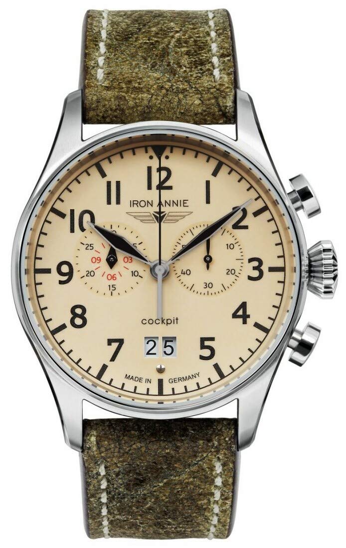 JunkersMen's Watch with Leather Strap Flight Control Chronograph 42 mm Big Date Big Date 5186