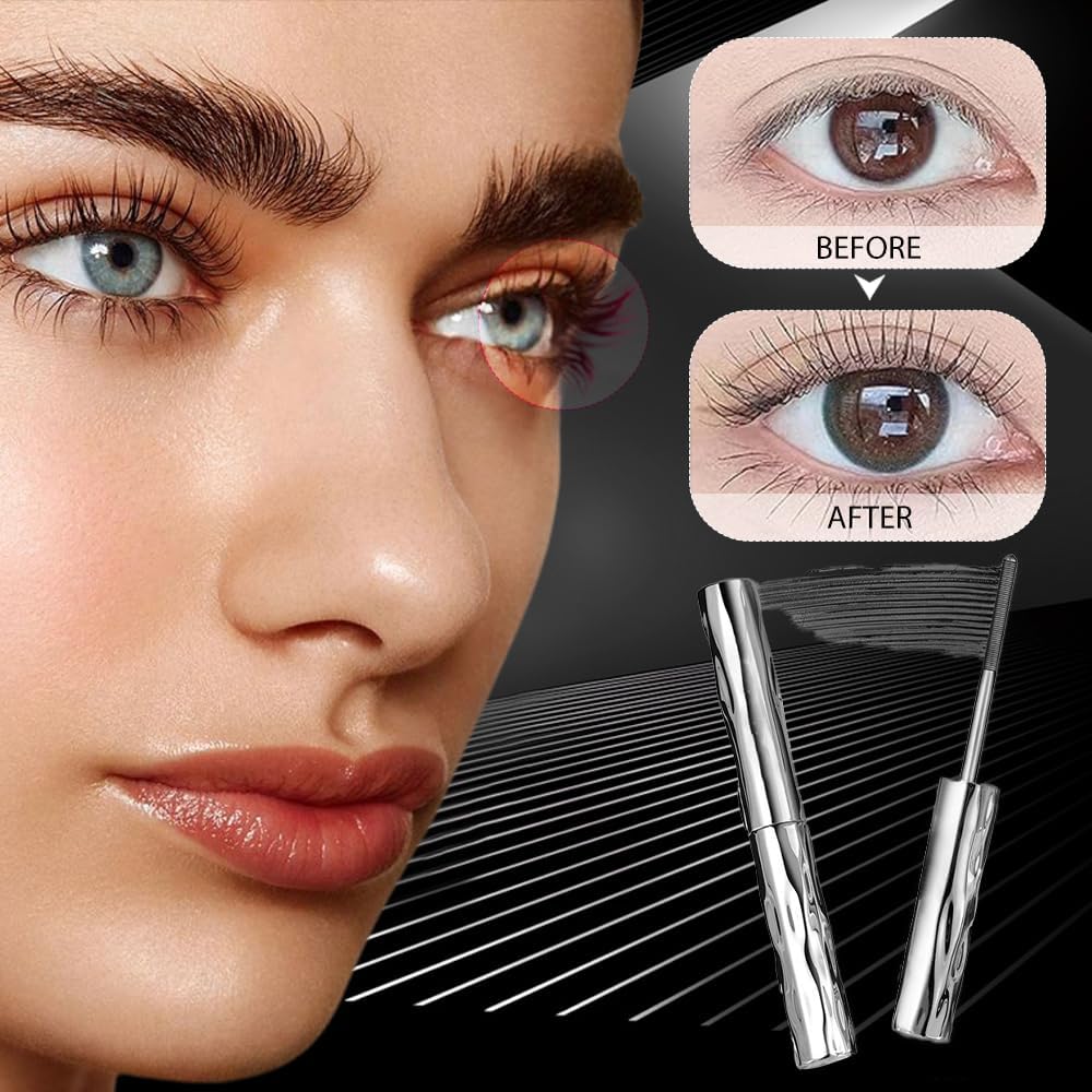 Wimperngrundierung mit Stahlrohr, natürliche, wischfeste, lang anhaltende Wimperntusche mit Gewinde für einen verdichtenden Effekt, wasserfeste 3D-Wimperntusche mit Curling-Eisen (1PC,Black)