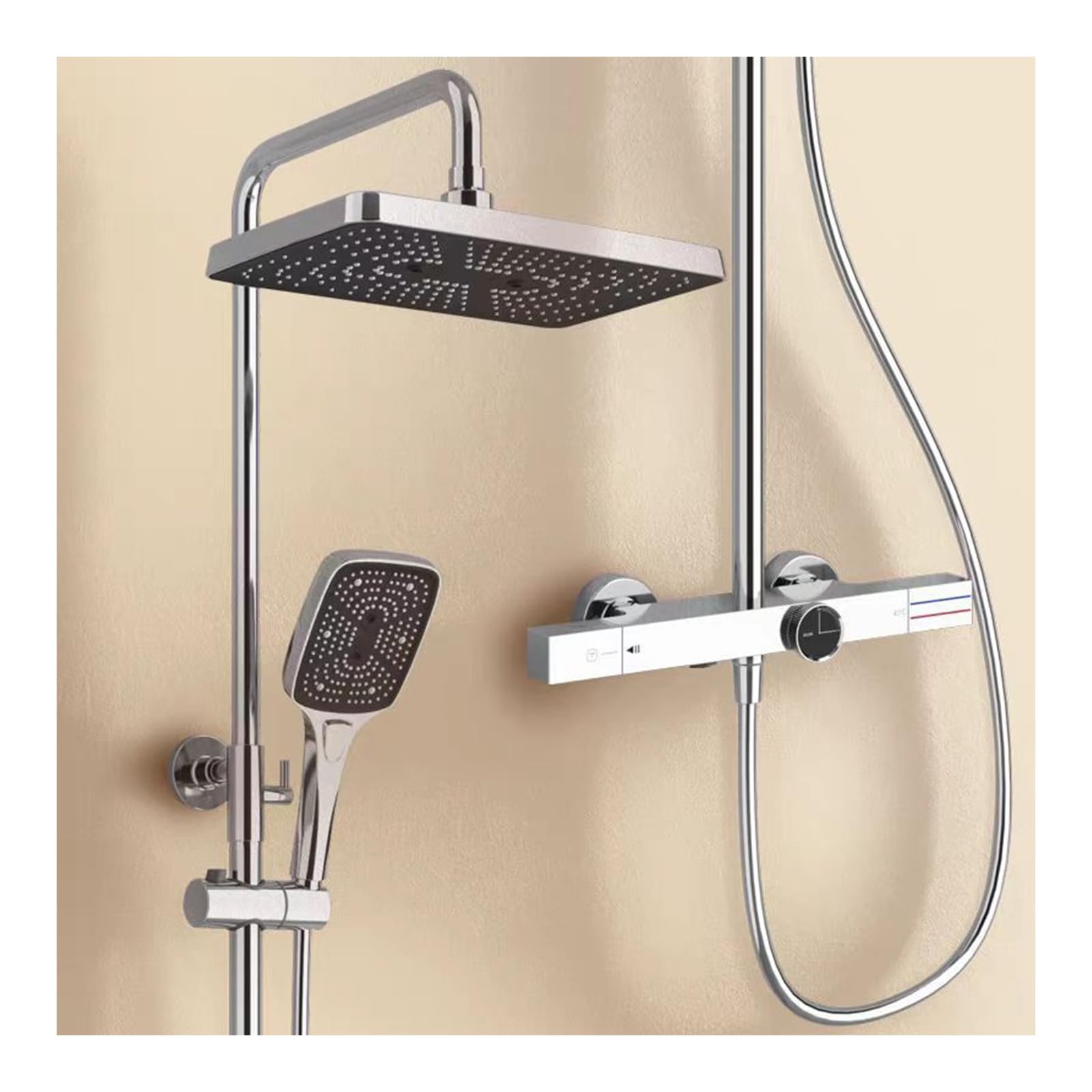 Ensemble de douche thermostatique 3 fonctions avec bec de baignoire et combo à main noir mat