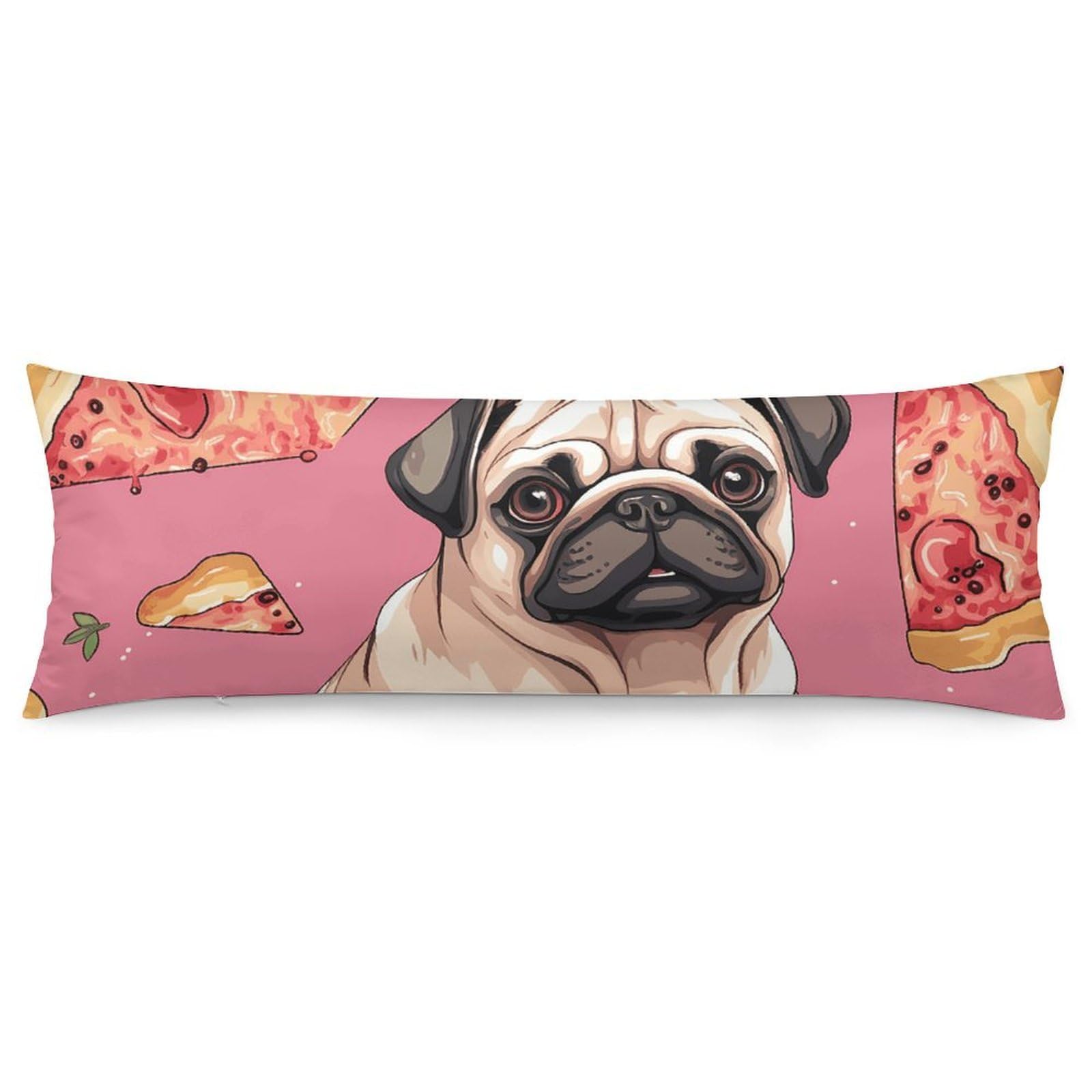 2 Pack Pillow Cases for Hair and Skin, Soft Breathable Pillow Case Covers with Hidden Zipper, Pug Pizza Pillowcase 20"x54" Pillow Covers for Sleeping Gift