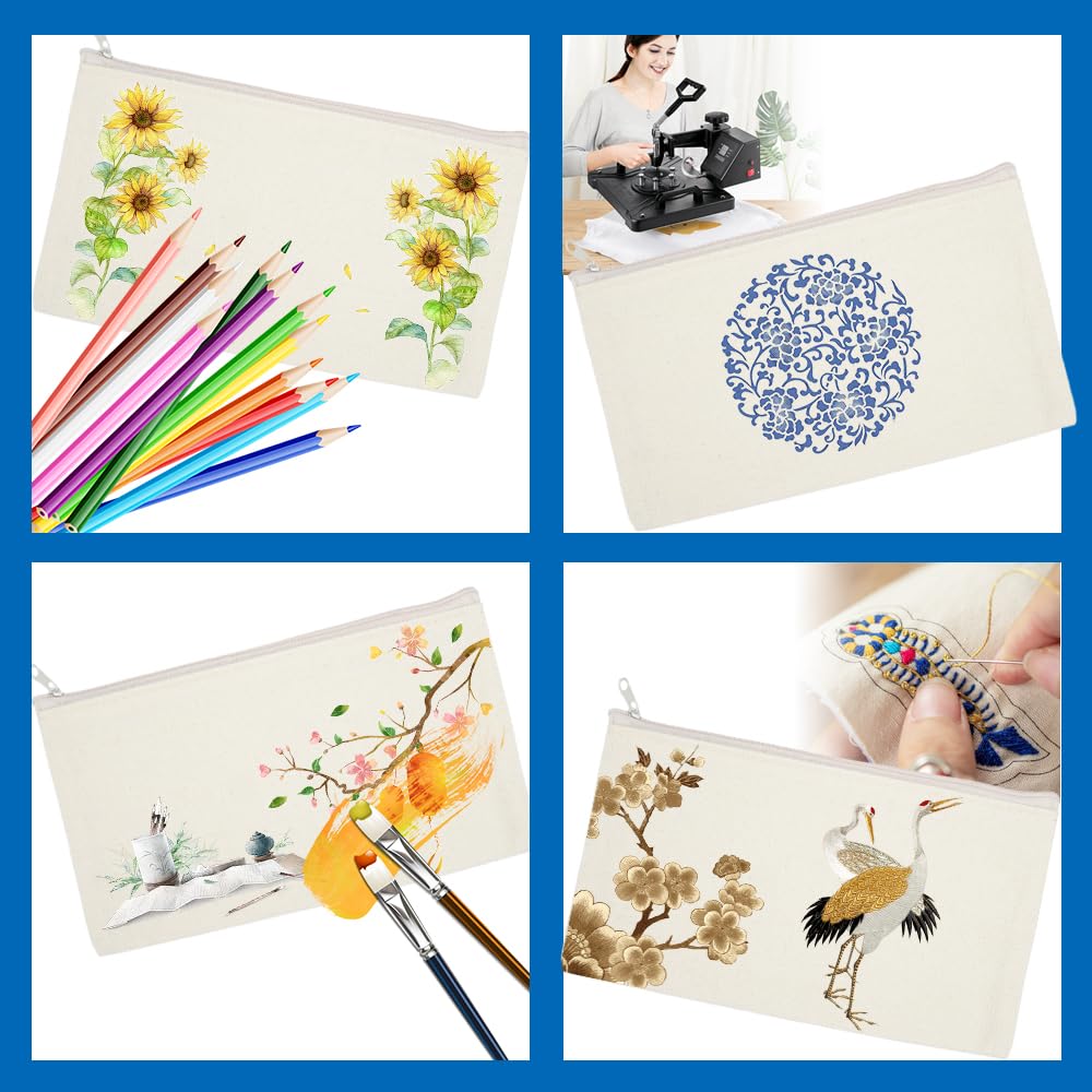 Pochette Tissu Bricolage Peinture 10 Pièces Sac Zippé DIY Vierge Toile Trousse Rangement