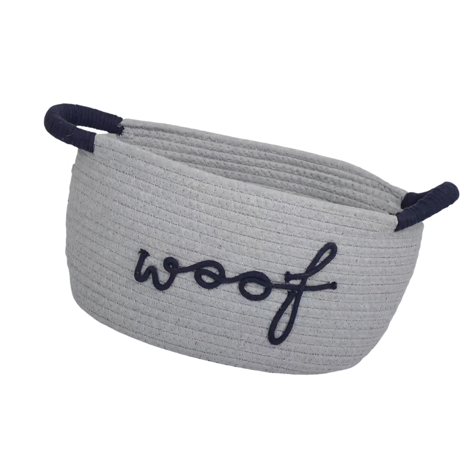 Msioytog Gray Decorative Dog Toy Keeper Basket Showcasing Dog Pattern And Reinforced Handles For Easy Transport Breathable Pet Toy Hamper