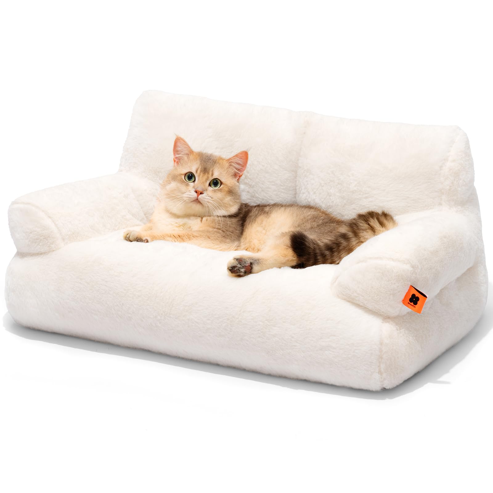 MEWOOFUN Cat Bed for Indoor Cats, Washable Dog Beds for Small Dogs & Cats with Removable Cover, Fluffy Cat Couch with Non-Slip Bottom (Beige, 26.0" L X 19.0" W X 13.0" Th)