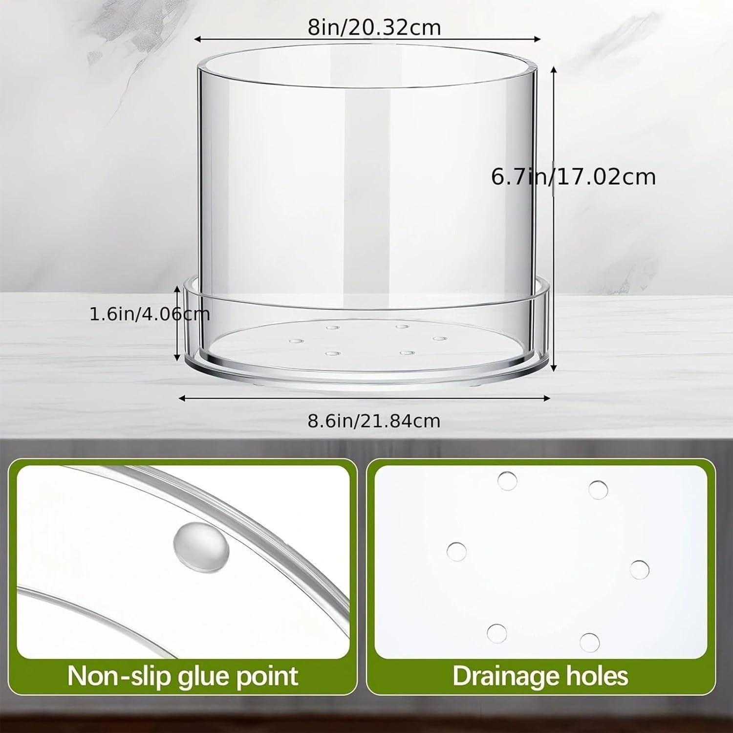 Clear Plant Pots - 8x8x6.7in Acrylic Containers, Reusable Potting Cups, Seedling Starter Tray, Transparent Flower Garden Planter, Indoor Plant Growing Accessory | Home Balcony Nursery Uses