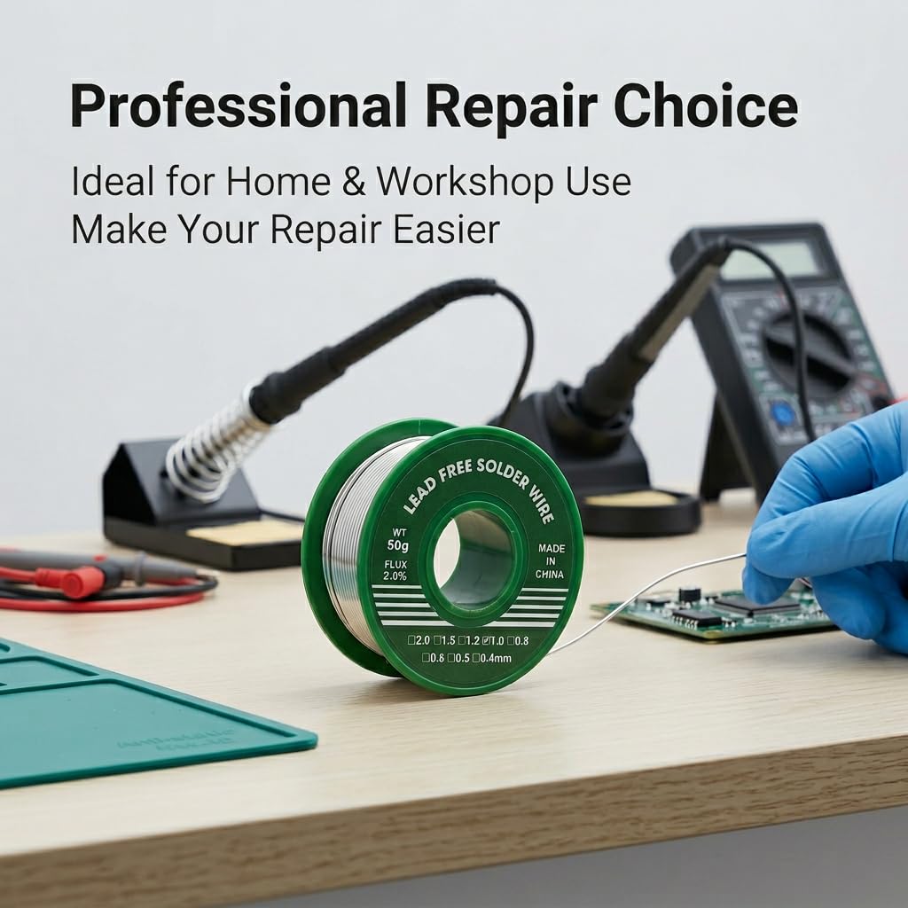 Alambre de Soldadura sin Plomo 1mm 50g Sn99.3% Cu0.7%, Estaño para Soldar con Núcleo de Colofonia 2% Flux, Hilo Estaño Soldadura para Electrónica PCB, Reparación de Cables y Proyectos DIY — view 7