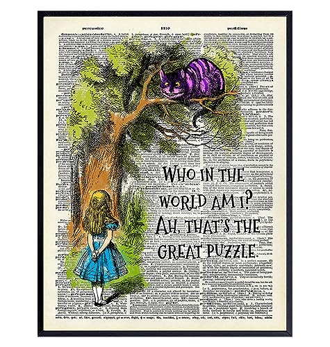 Image of Alice in Wonderland Quotes Wall Art 11x14 - Retro Vintage Poster Print for Nursery, Baby, Kids Room - Inspirational Gift - positive affirmation, Motivational Sayings - Decorations for Girl, Boy