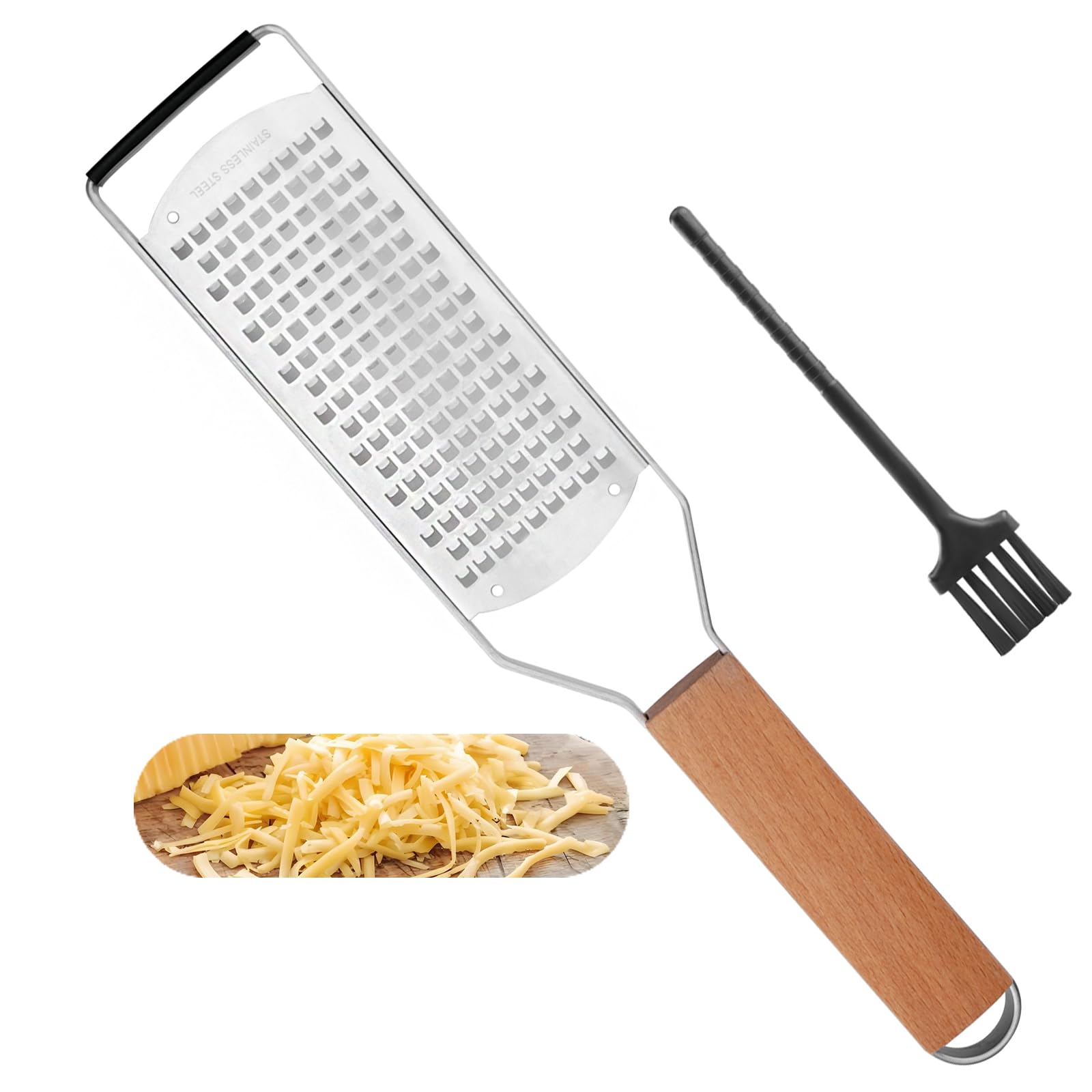 SHIKORI Ralladores de queso profesionales de acero inoxidable para cocina, rallador de limón de metal con mango de madera para queso, chocolate, especias, utensilios de cocina y herramientas, agujero
