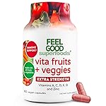 FeelGood Superfoods 1000mg Immune Support Capsules Made with 25 Organic Fruits and Vegetables, Strong Immunity Boosters with Vitamins A, C, D3, and Zinc, 60 Count