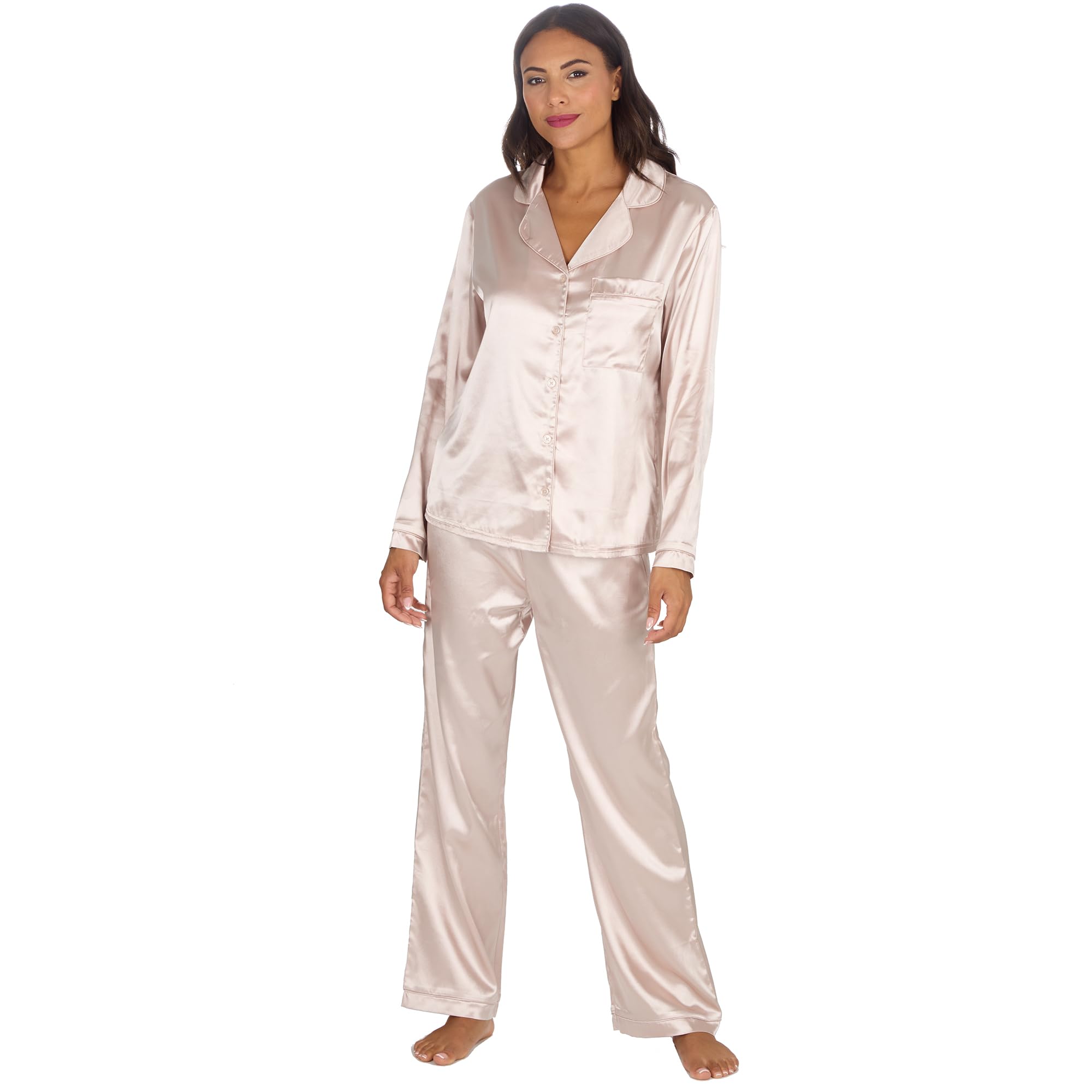 Undercover Ladies Satin Long Pyjamas 34B2110 Champagne 14-16