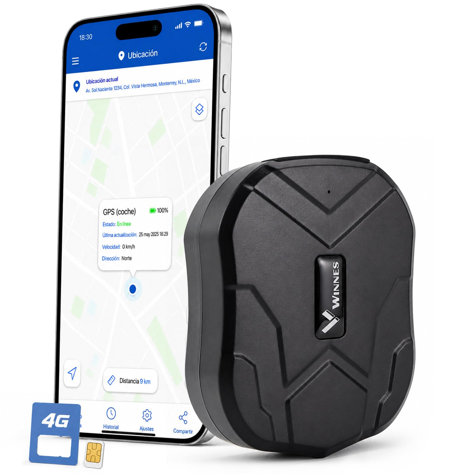 4G Localizador GPS para Coche, Moto y Camión sin Suscripción, Batería 10000 mAh hasta 100 Días en Espera, Seguimiento en Tiempo Real, Rastreador GPS con Imán, Alerta Antirrobo, Geovalla y App - TK905B