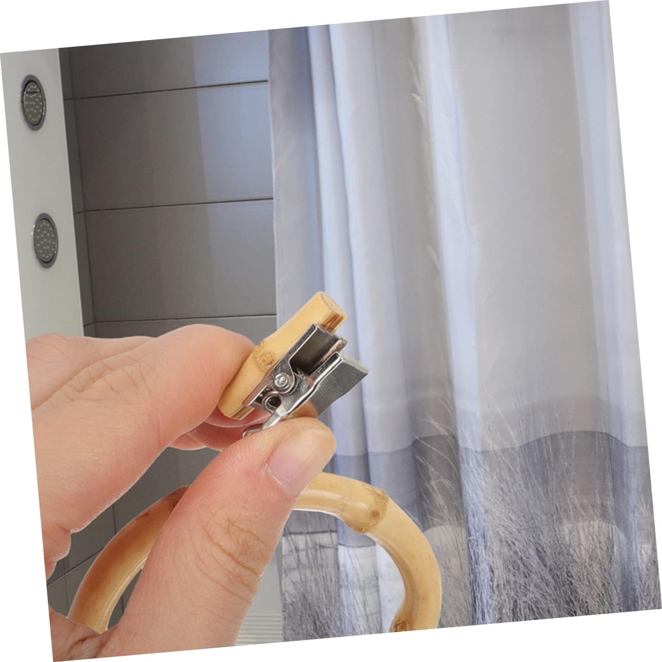 2sets Curtain Rod Clips Drapery Rings Clip Bamboo Eyelet Rings for Shower Curtains 2pcs*2
