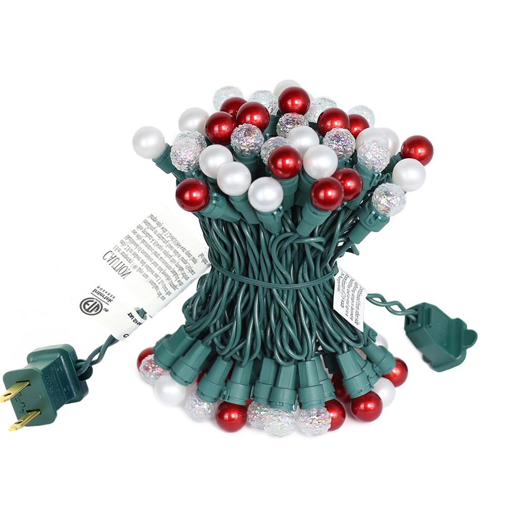 ESOLTON Christmas Lights Pearlized Glass Globe Lights Set - 70 G15 Red & Warm-White LED Bulbs - Indoor Outdoor - 19 Feet Pearl Berry Mini Globe Round Bulb Light String, Christmas Tree Holiday Lights
