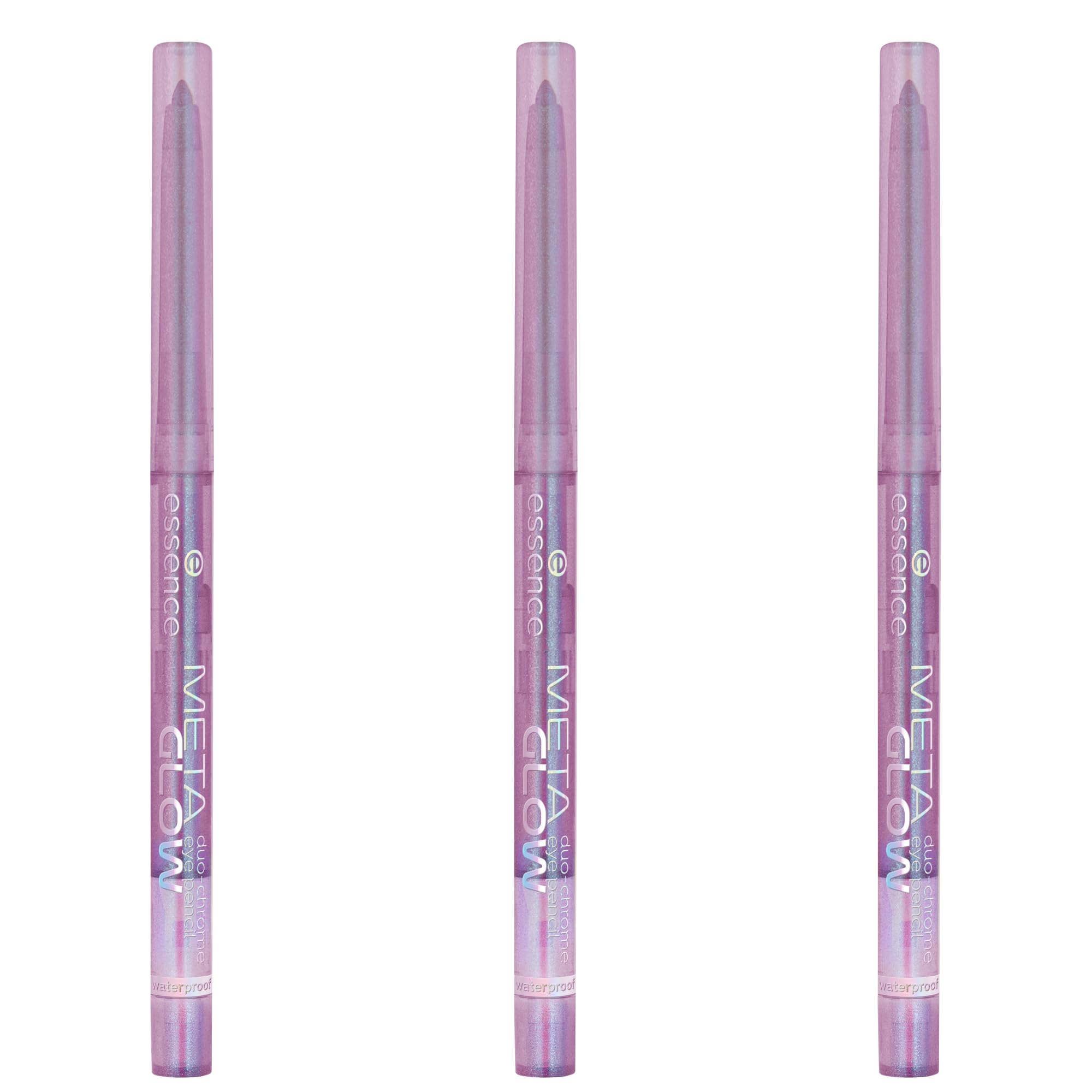 essence META GLOW duo-chrome eye pencil, Nr. 02, Blau, langanhaltend, hochpigmentiert, Wischfest, farbintensiv, vegan, wasserfest, ohne Mikroplastikpartikel, Nanopartikel frei, 3er Pack (3x0.22g)