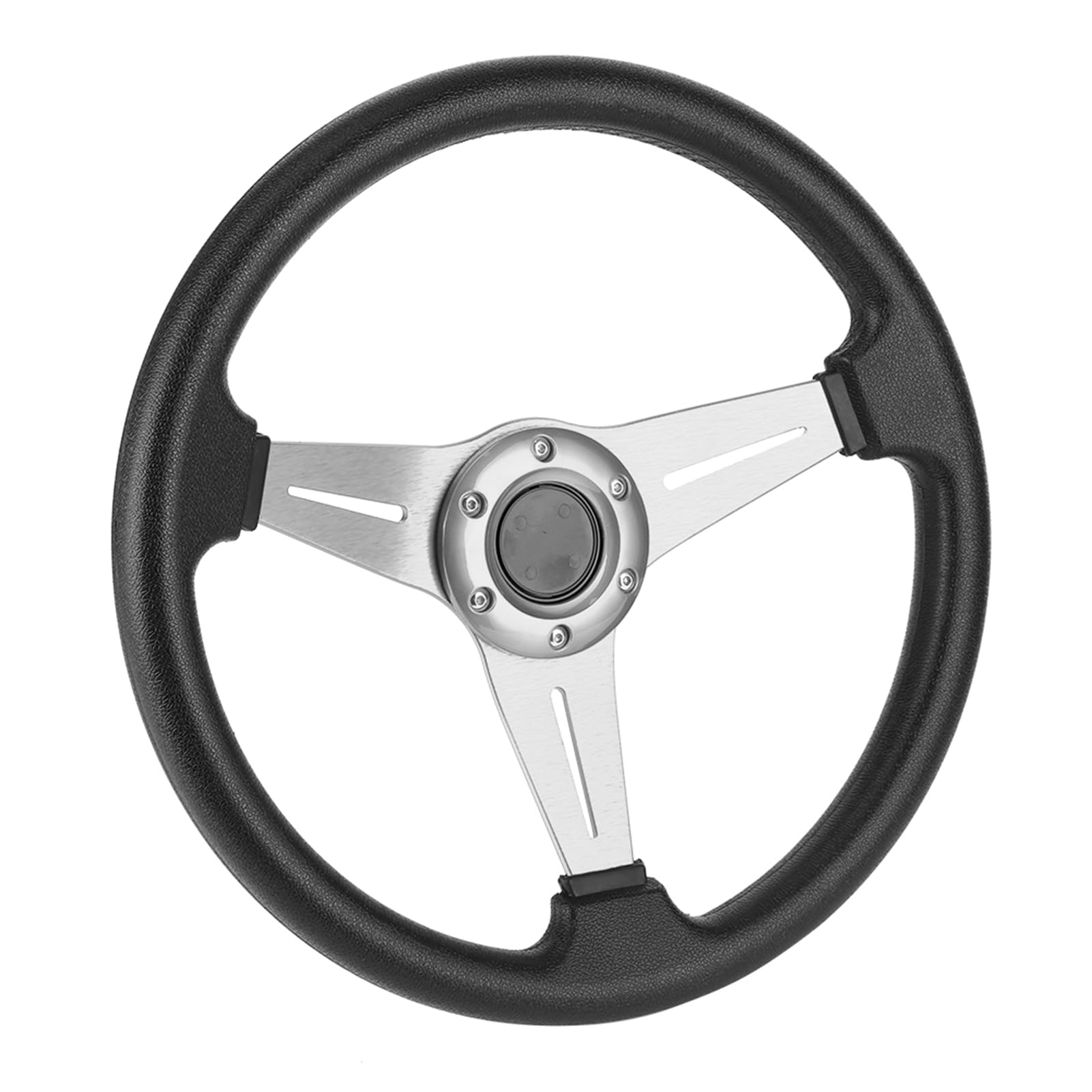 Volante di Ricambio per Auto da da 14" per Accessorio Universale, Volante Sportivo di Alta qualità per Appassionati di Auto, Lega di Alluminio + PU, Rosso/nero/argento (SILVER)