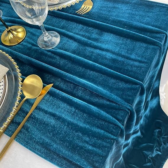 Image of Amazon Brand - Umi 3 Mtr Multi Purpose Velvet Fabric Cloth for Decoration, Trousseau Packing, Party Hall, Bouquet, Gift Packing, Decor, Pooja Room (3 Mtr, D.Teal), Solid