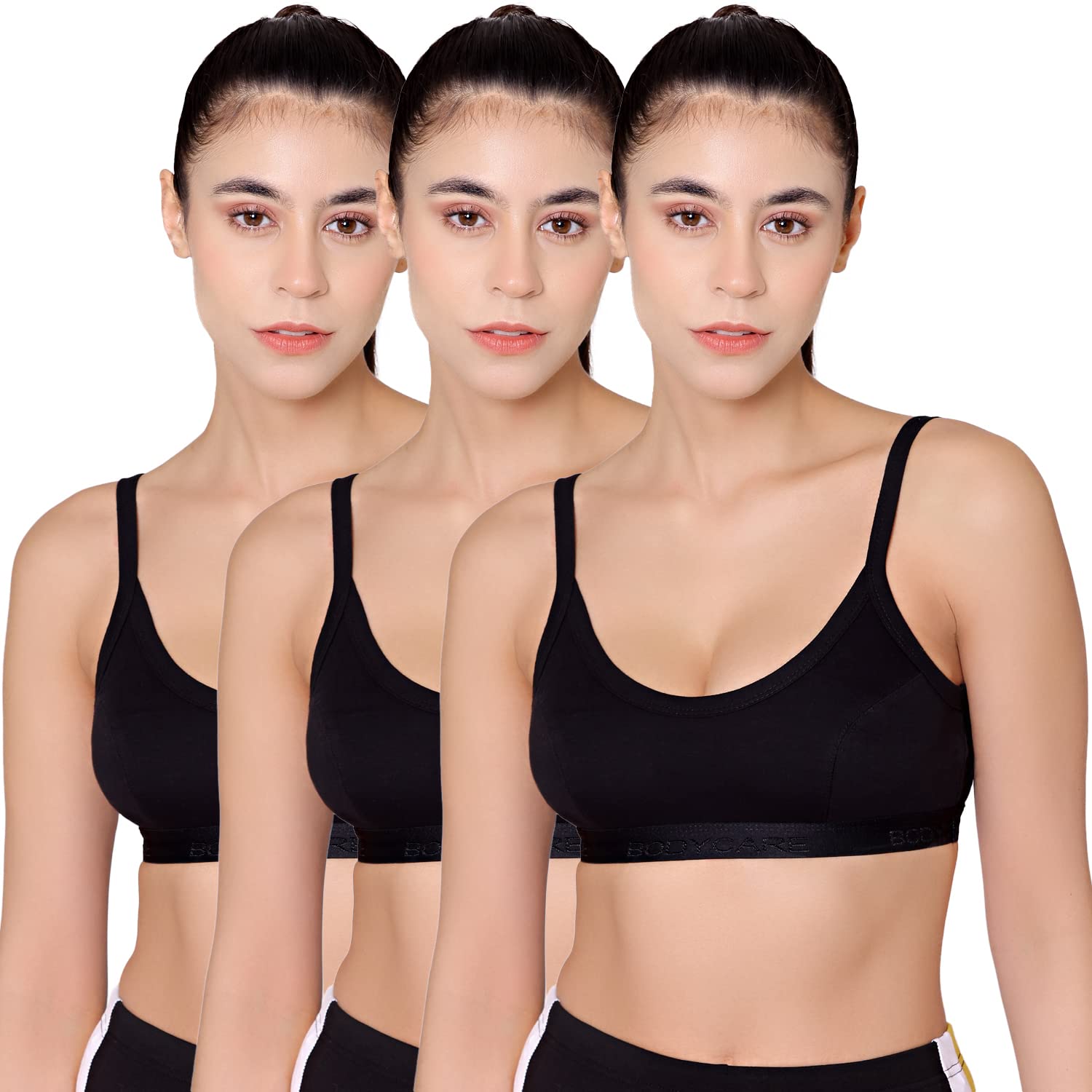Women's Spandex And Cotton Non Padded Wire Free Sports Bra Black-image-48