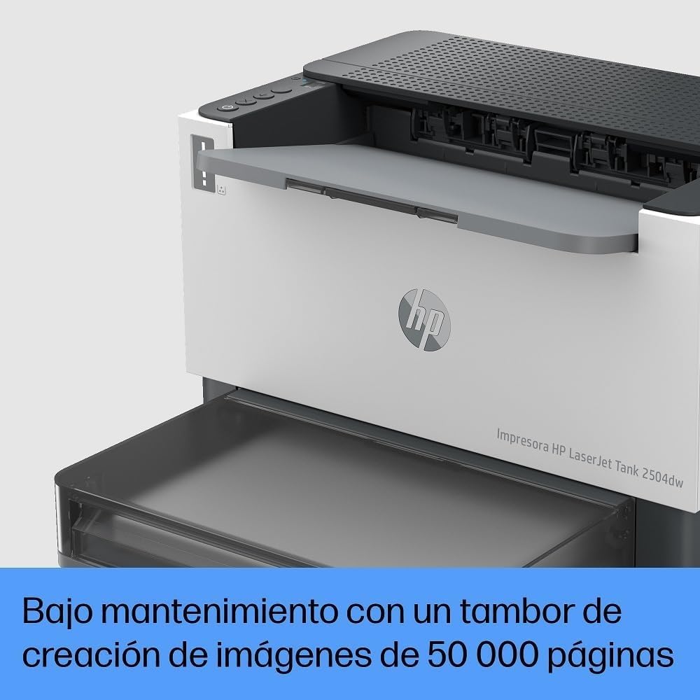 HP LaserTank 2504dw, 2R7F4A, Impresora Monocromo con Tóner Integrado de Recarga Rápida, Doble Cara Automática, 22 ppm, hasta 5000 Páginas, Wi‑Fi, USB, LCD, Blanca