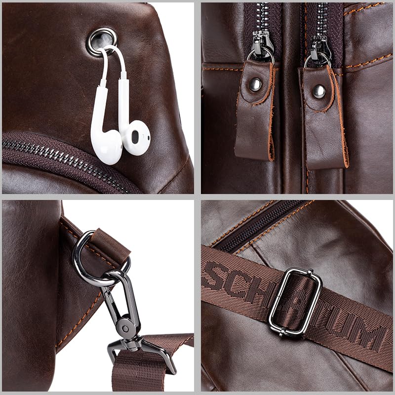 Image of Genuine Leather Crossbody Bag for Men Casual Sling Chest Bag Men Sling Bags Man Bag Crossbody, Coffee