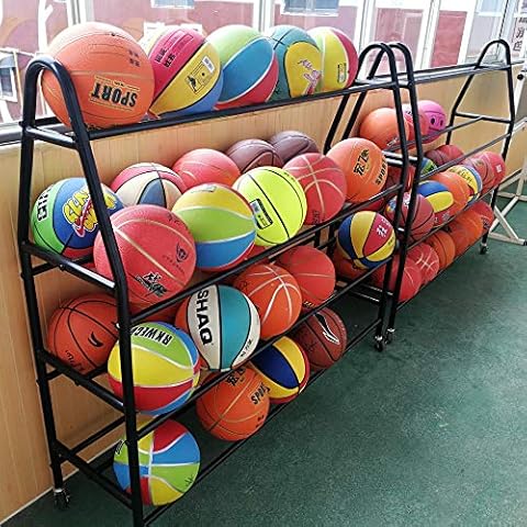 JIANZHUO Basketball Racks for Balls with Wheels,Iron Ball Cart Ball Racks for Garage Ball Holder,Ball Storage Ball Organizer(Black,4-Tier,35 Balls) Cover