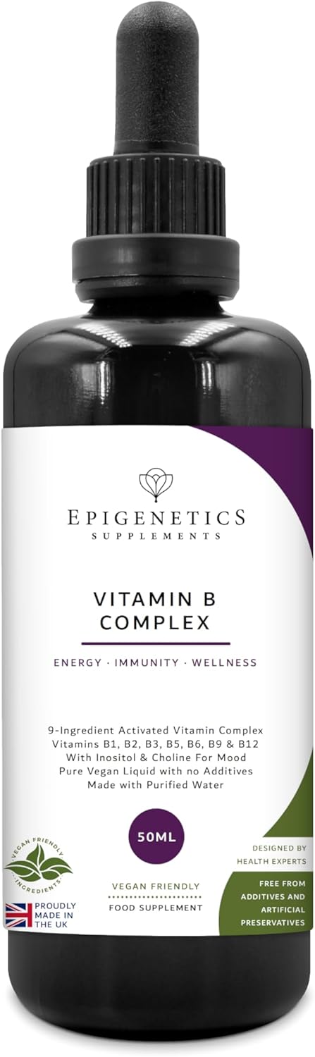 Vitamin B Complex Liquid Drops 50ml | 2 Months Supply, 66 Servings. High Strength Vitamin B12 Methylcobalamin & Adenosylcobalamin, B1, B2, B3, B5, B6 with Choline, Folic Acid | UK Made & Vegan
