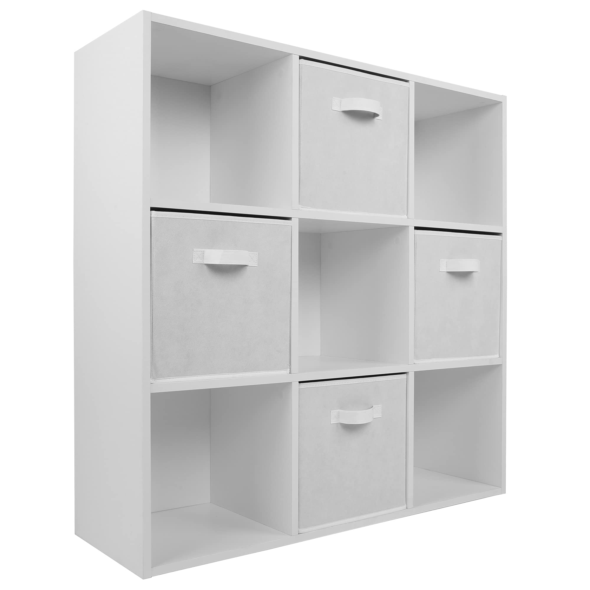 Charles Jacobs White 9 Cube Storage Shelving Unit + 4 White Fabric Drawers