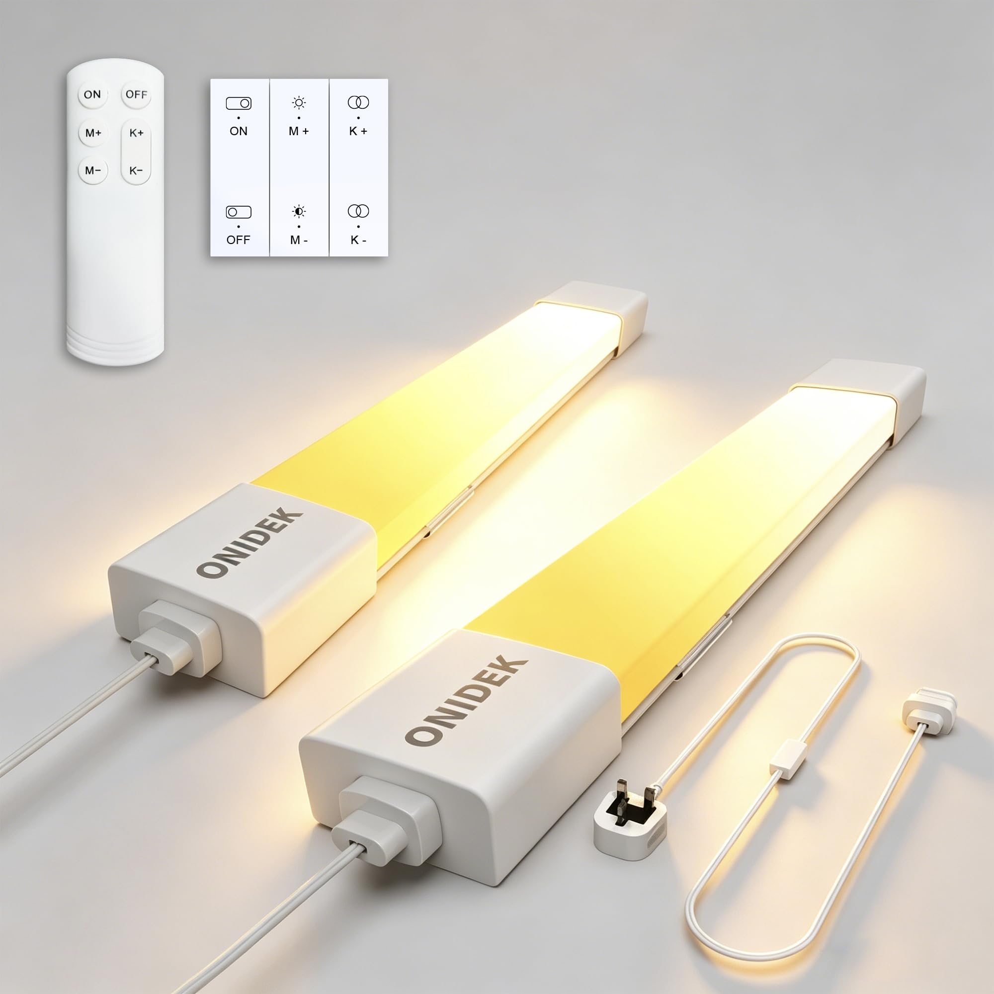 LED Batten Light Under Cabinet Lights with Plug in. Fluorescent Strip Light 3000-6500K Dimming and Color. with Wireless Control Panel and Remote Control.15W for Garage,Closet,Office,Shed (40CM-2PCS)