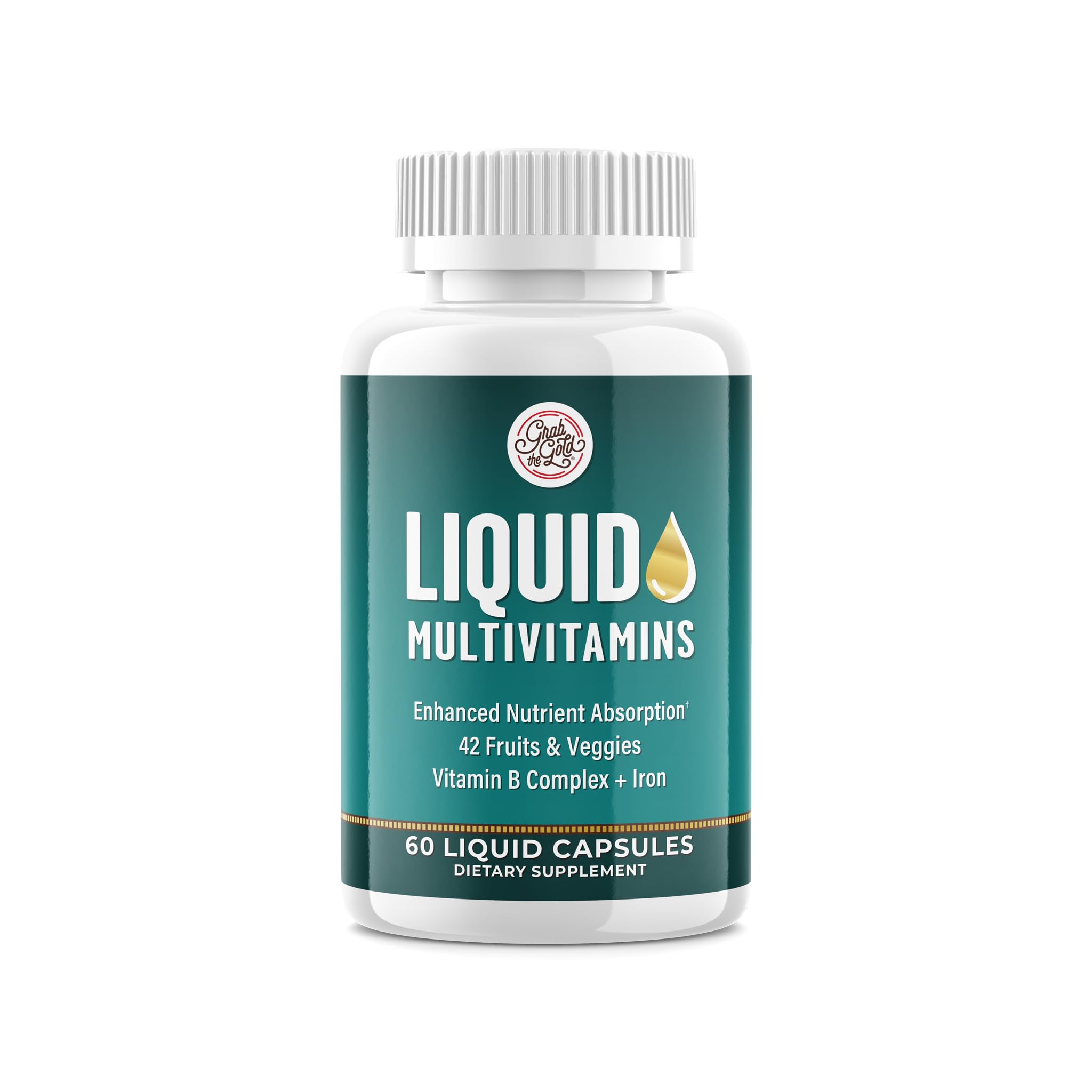 Grab The Gold Liquid Womens Multivitamin Capsules | Fast Absorption Formula with 42 Fruits & Vegetables, Iron & Antioxidant Support | Daily Energy
