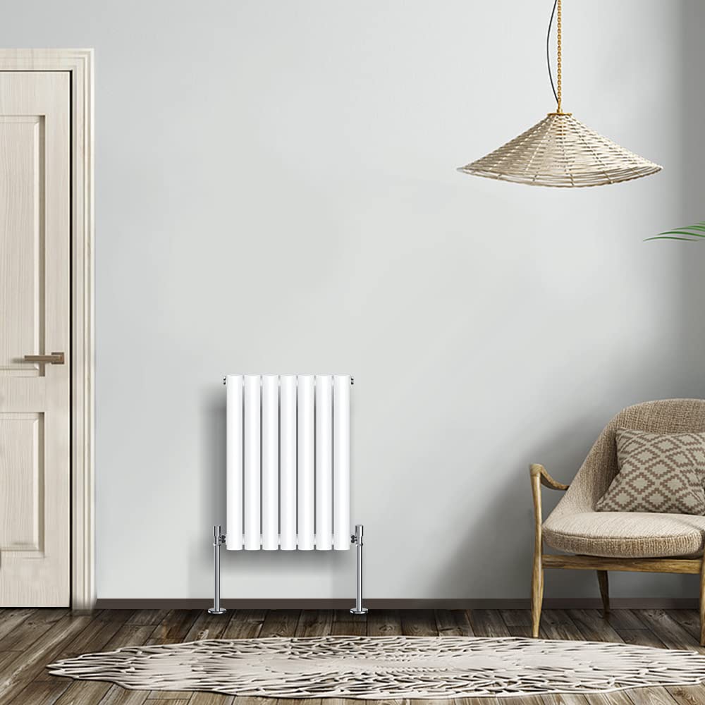 NRG Modern Radiator Gloss White 600x413mm Single Oval Panel Heater Interior Designer Horizontal Bathroom Radiators