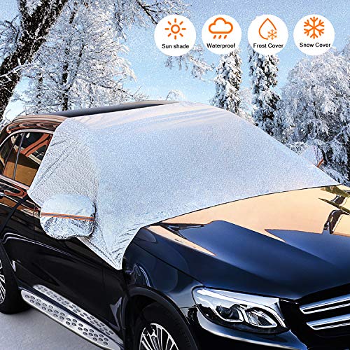 Nomiou Universal Fit Windshield Snow Cover for Cars,Compact and Mid-Size SUVs,Anti-Theft Tuck-in Flaps,Cotton