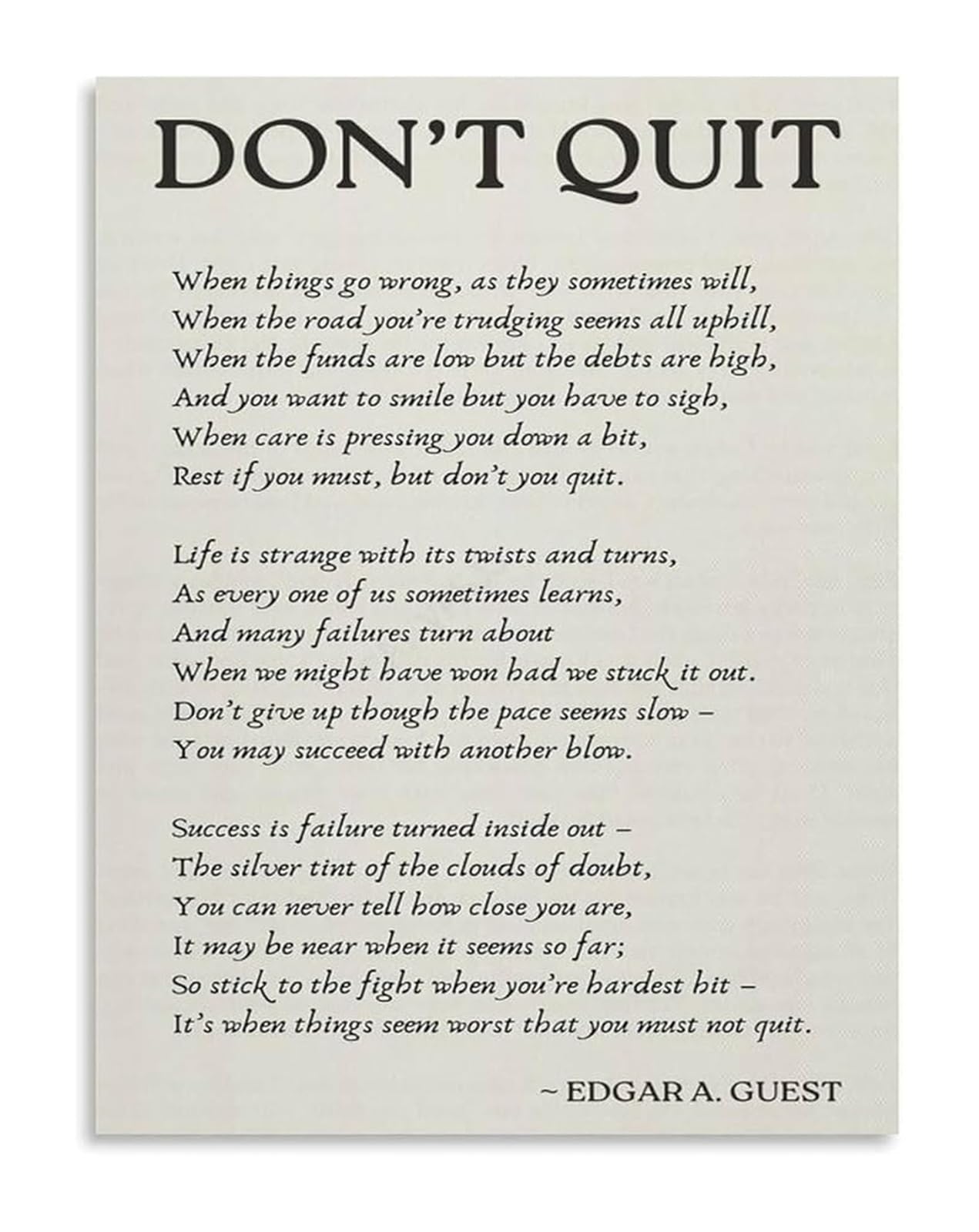 NWPNLXEA Inspirational Dont Quit Poem Poster Motivational Quote Canvas Wall-Art For Home Decor Unframed,16x24inch(40x60cm)