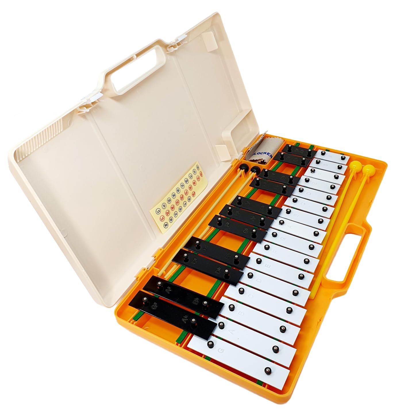 ROCKSTAR - Glockenpiel Carrillón Metalófono AG27K Cromático, 27 Teclas Negras y Blancas con Estuche, 4 Mazas y Paño de limpieza. Xilófono para Estudiantes y Profesionales, Instrumento Musical