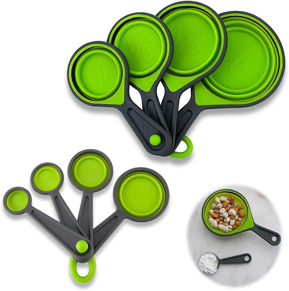 8 Pcs Silicone Measuring Spoons, Foldable Set - Measuring Set for Cooking and Baking