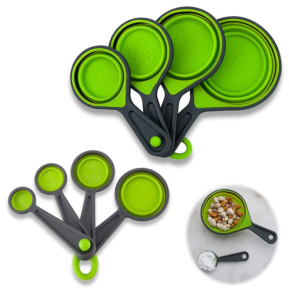 8 Pcs Silicone Measuring Spoons, Foldable Set - Measuring Set for Cooking and Baking