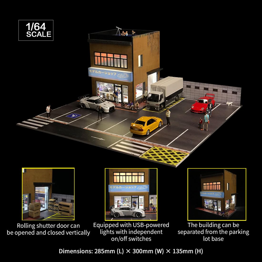 1/64 modelarska scena, miniaturowe puzzle budowlane z obszarem parkingowym, wyświetlacz biurka do domku dla lalek (bez pojazdów lub figurek)