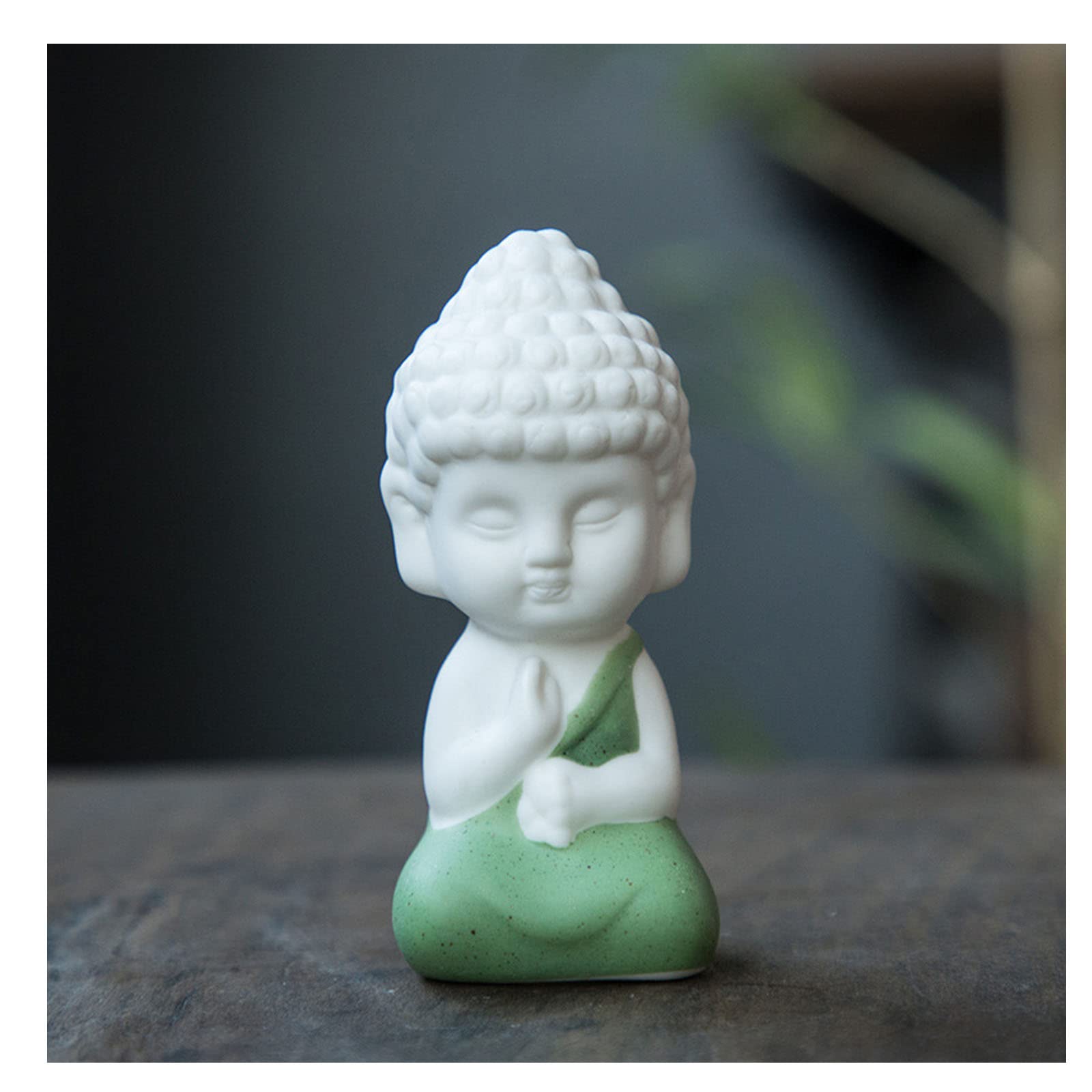 mozhixue Ceramic Little Cute Baby Buddha Statue Monk Figurine Buddha Figurines Home Decor,Green