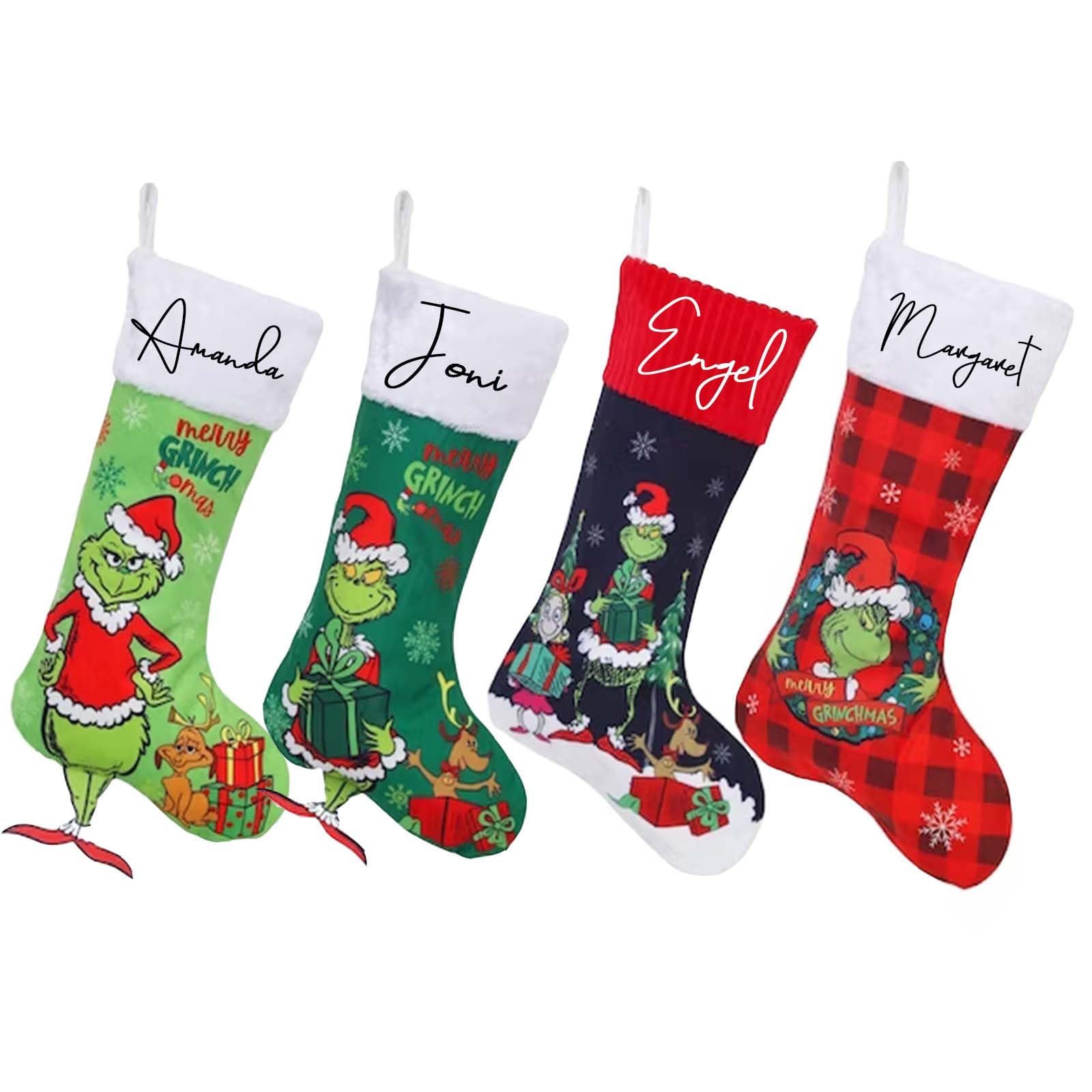 GenericPersonalized Christmas Stockings, Custom 18 Inch Green Monster Christmas Stockings with Custom Name Decorations Holiday Ornaments Decor Home Indoors (Design A)