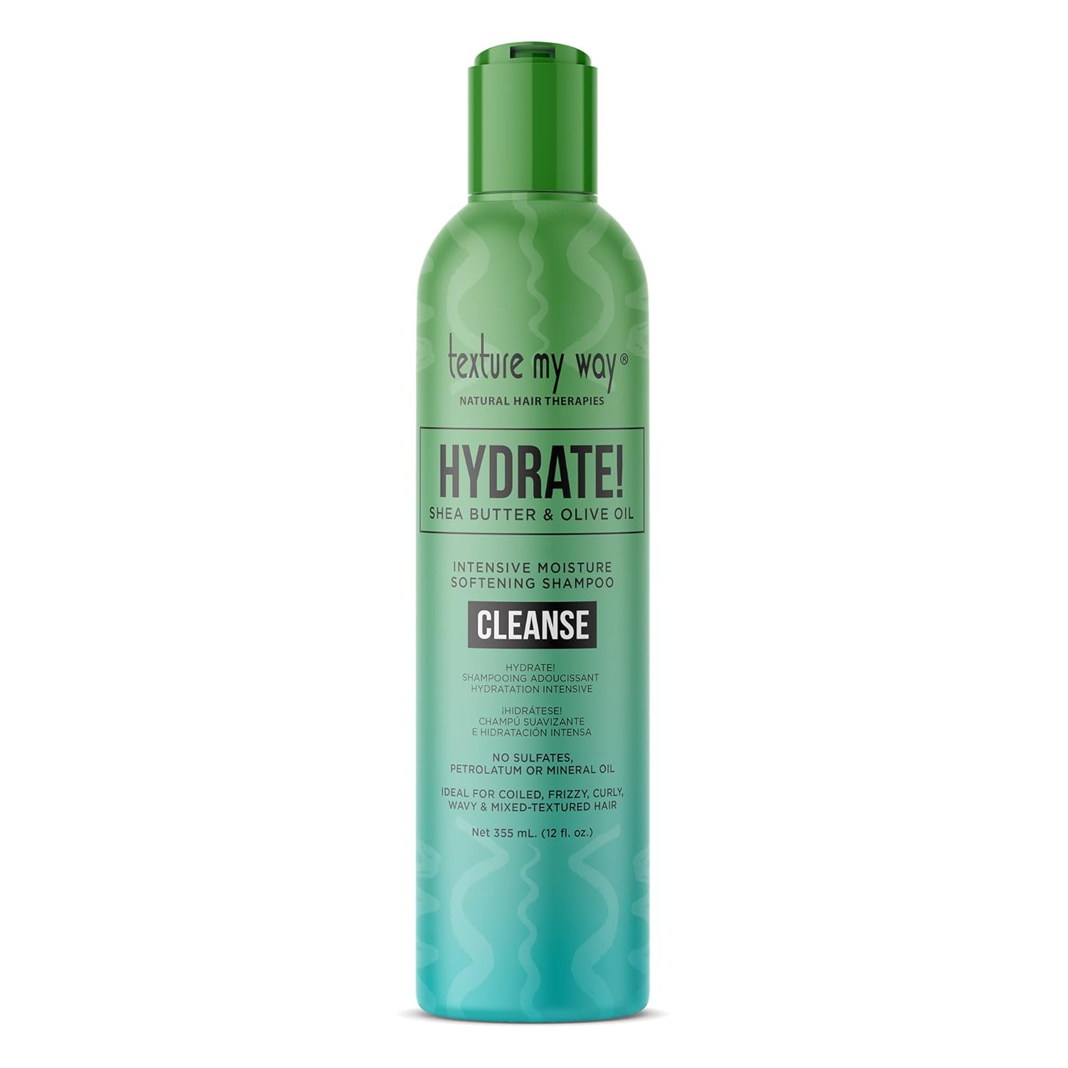 Natural Hair Therapies Hydrate! Hair Moisture Intensive Softening Shampoo, Ideal for Coiled, Frizzy, Curly Hair, 12 oz
